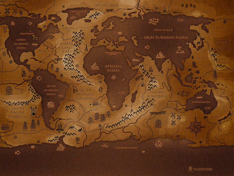 Fantasy World Map — Brown, Adventurous