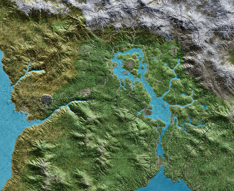 Fantasy World Map — Green, Detailed, Digital Art