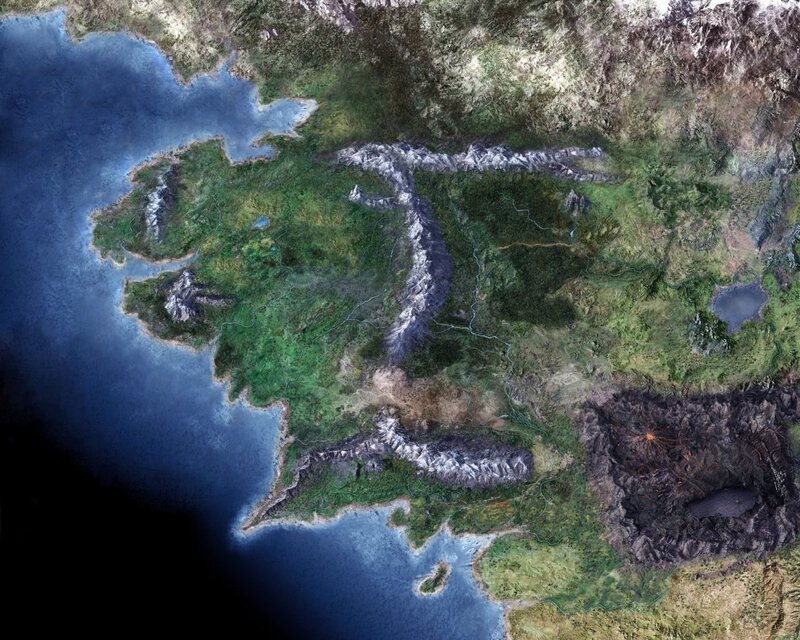 Fantasy World Map — Green, Dramatic, Digital Art