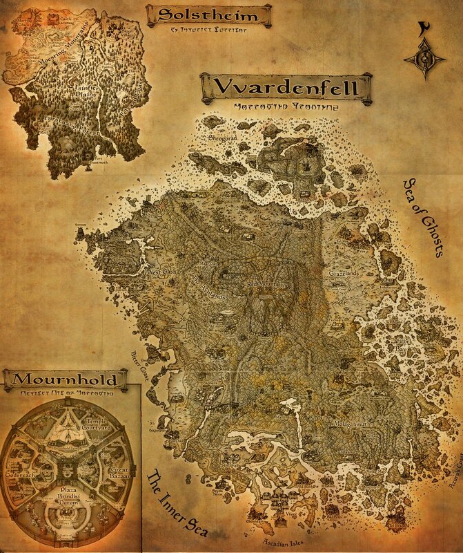 Fantasy world map of Solstheim and Vvardenfell