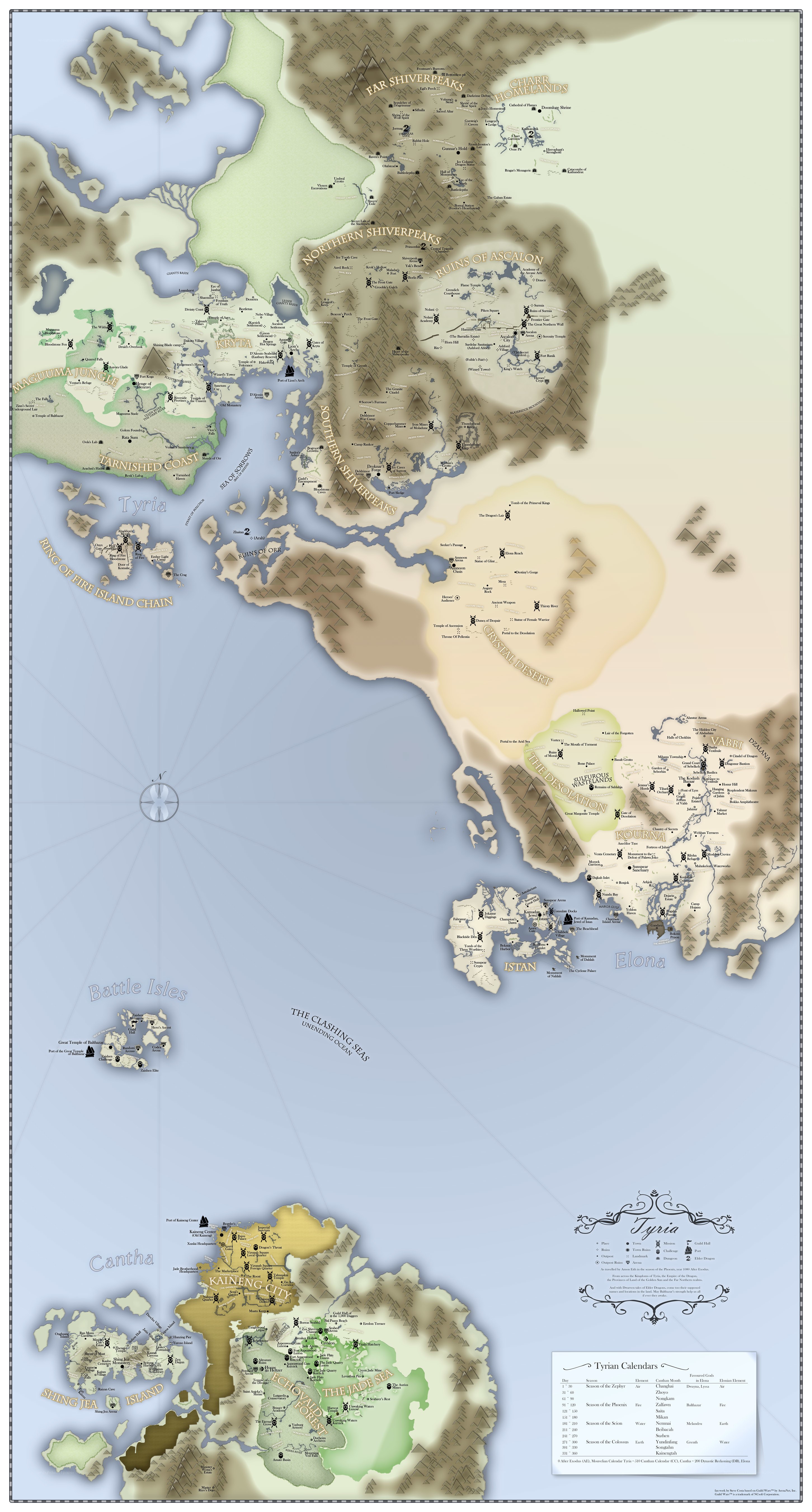 Fantasy world map of Tyria