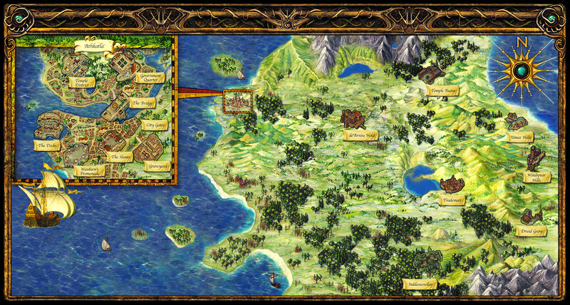 Fantasy world map with city inset