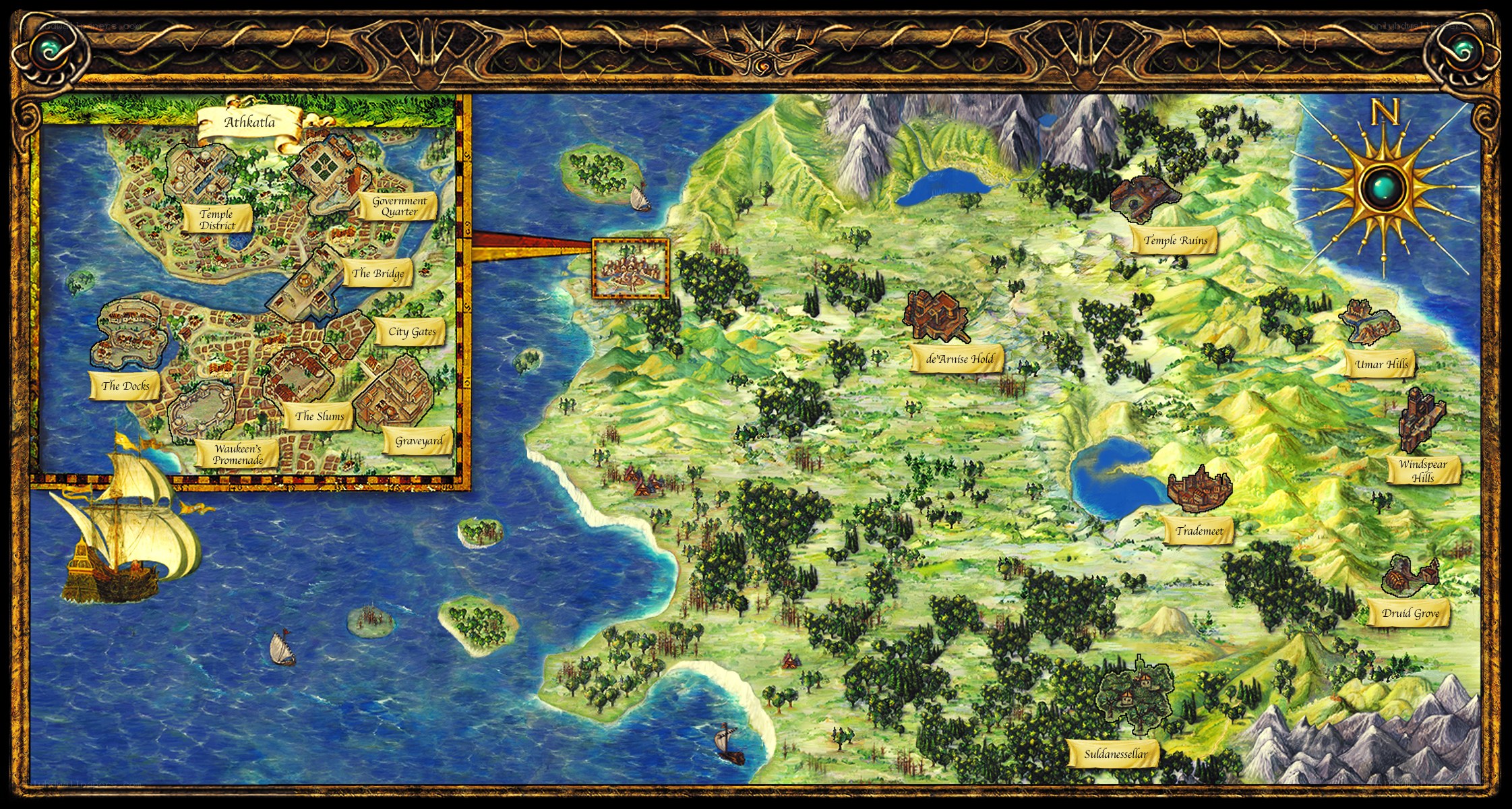Fantasy world map with city inset