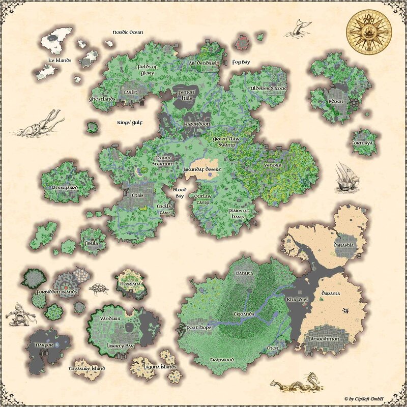 Fantasy world map with regions and locations