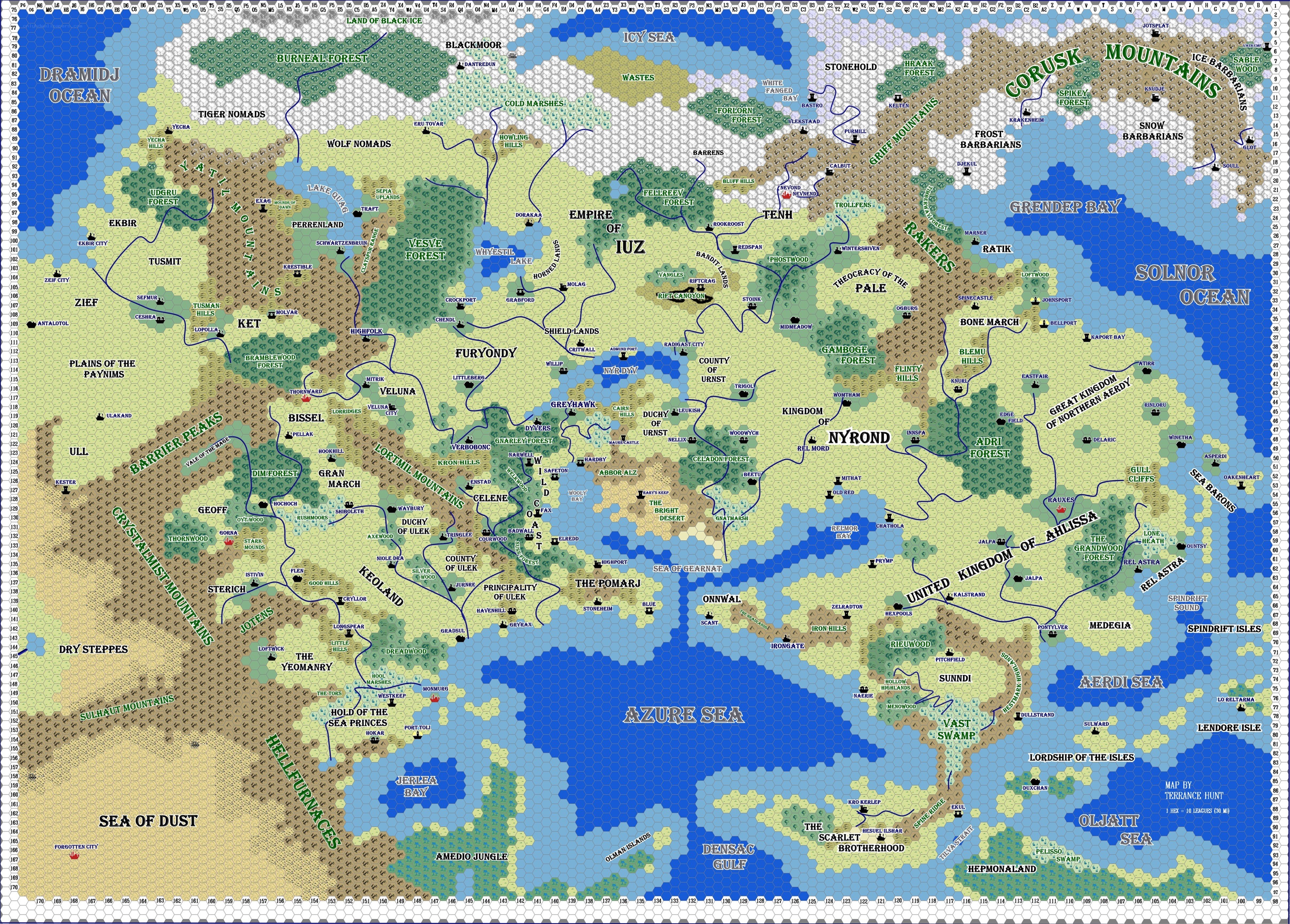 Fantasy world map with regions and locations