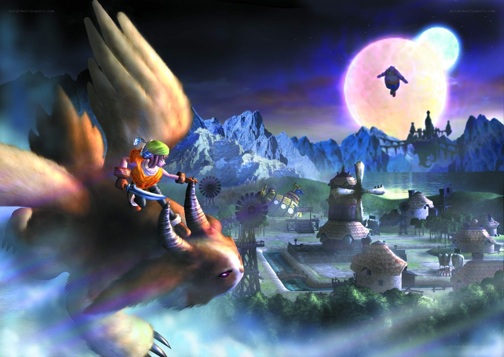 fantasy world with flying creature
