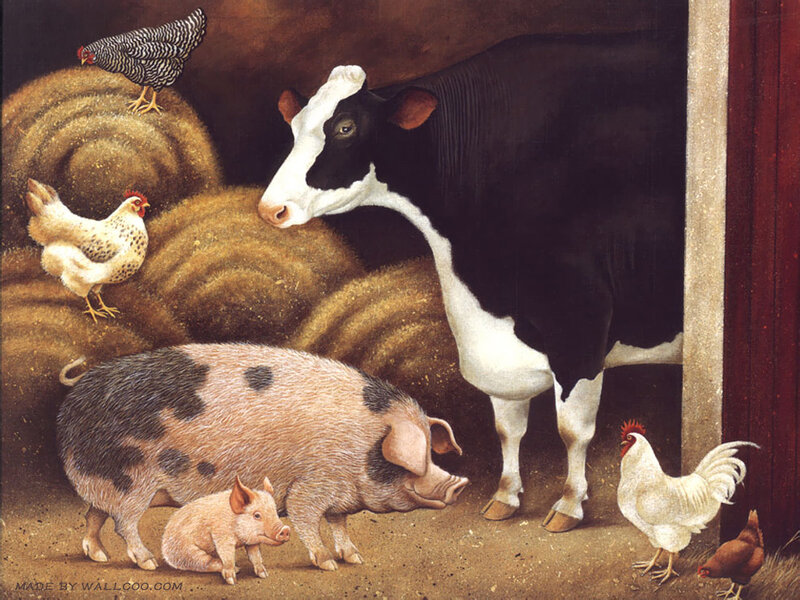 Farm Animals in Barn — Brown