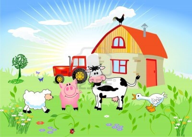 Farm Animals in Field — Green