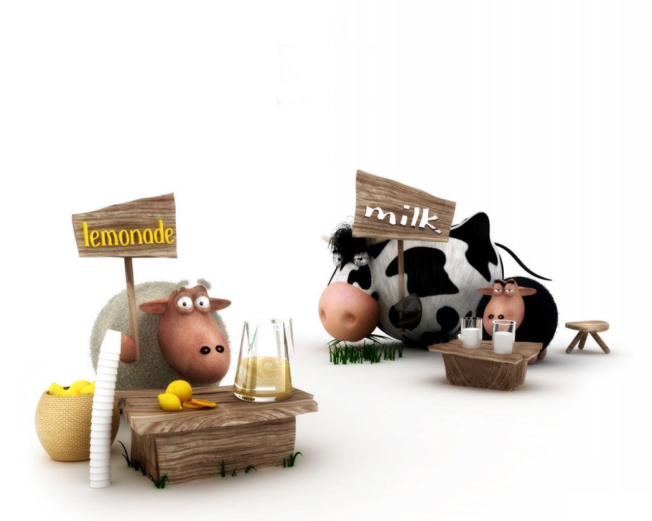 Farm animals selling drinks