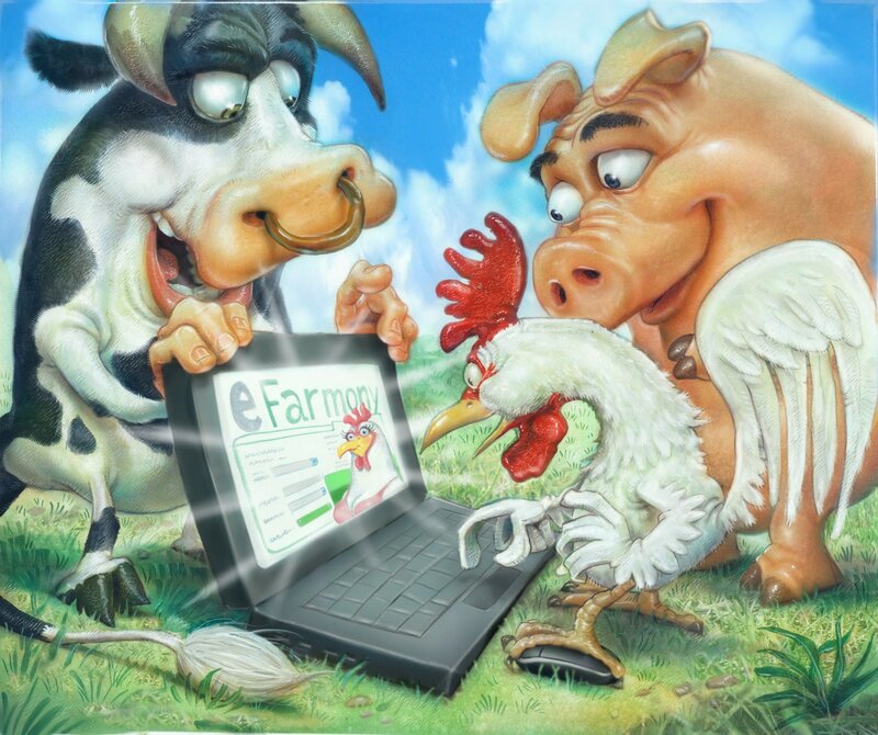 Farm Animals Using Laptop — Green