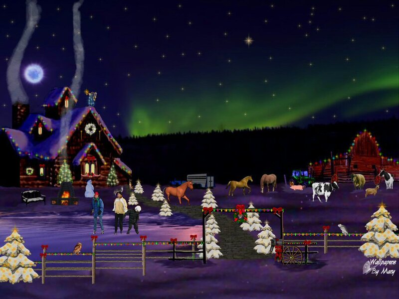 Farm at Night with Aurora