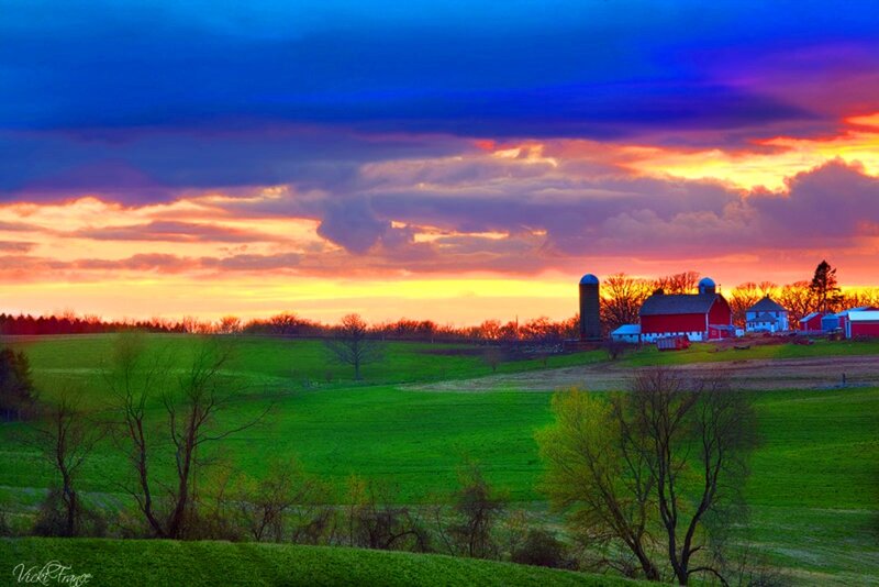 Farm at Sunset — Blue