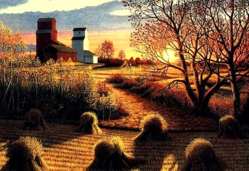 Farm at Sunset — Orange
