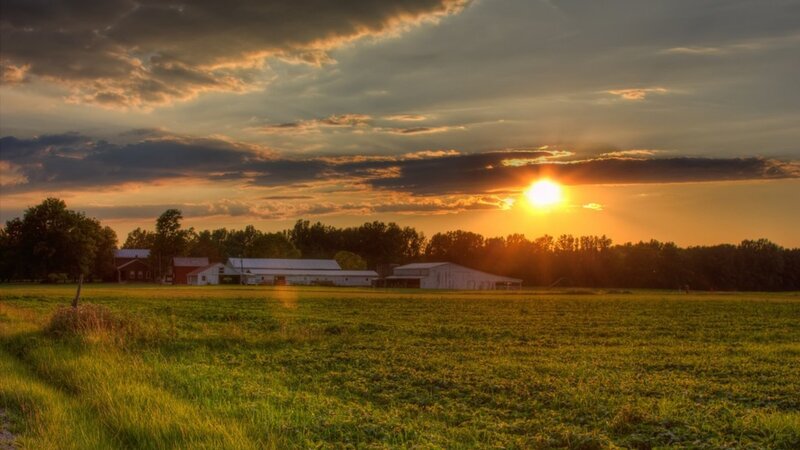 Farm Buildings at Sunset