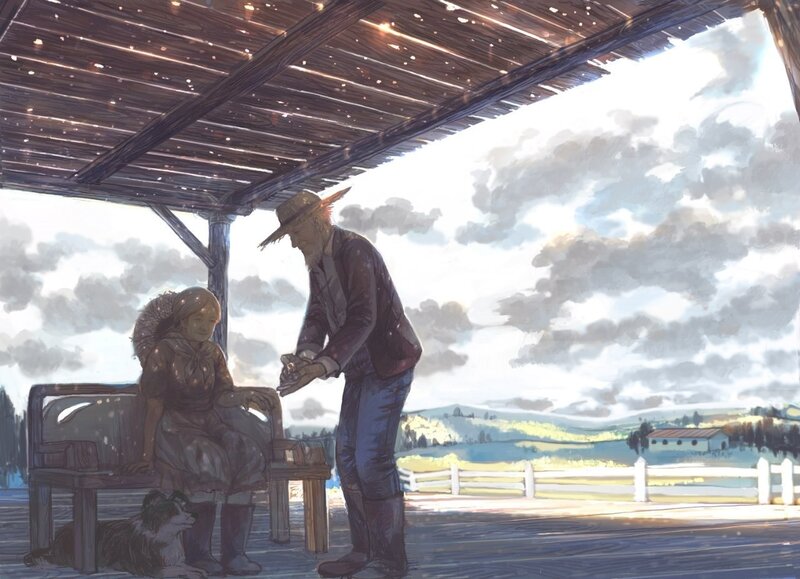 Farm couple in a shelter