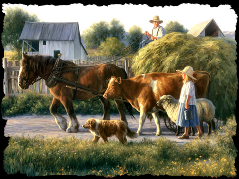 Farm Family with Animals — Green