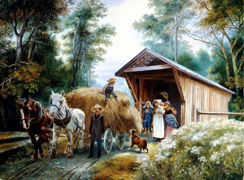 Farm Family with Hay Cart