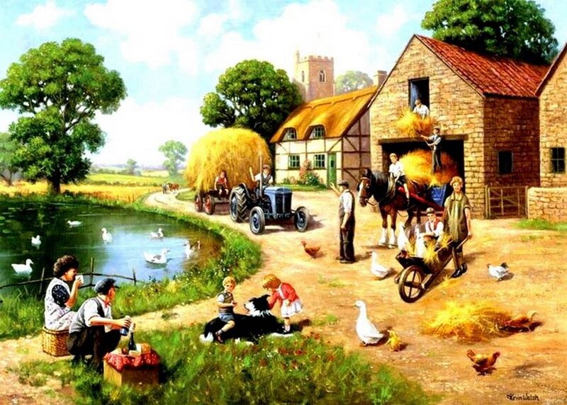 Farm Family Working — Green, Peaceful