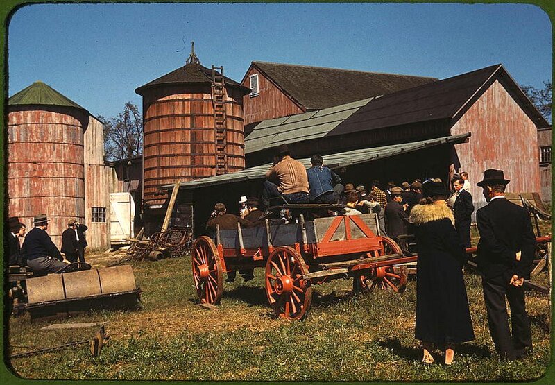 Farm gathering with wagon