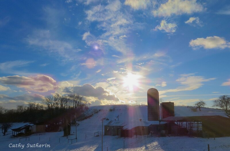 Farm in Winter Landscape — Blue, Serene