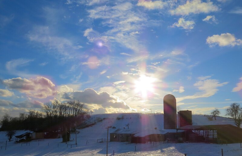 Farm in Winter Landscape — Blue