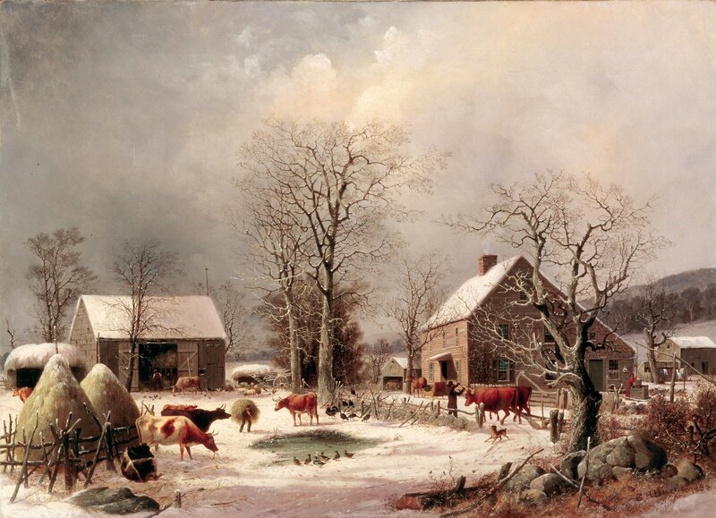 Farm in Winter Landscape — White