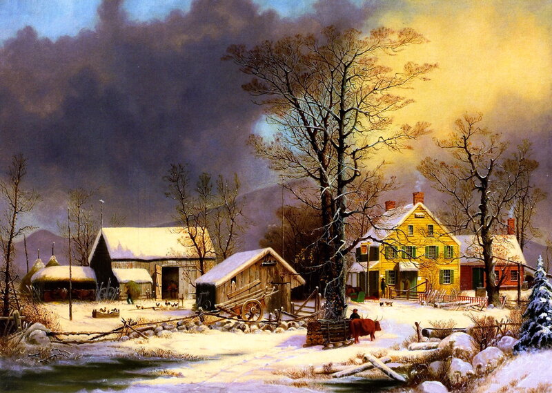 Farm in Winter Landscape — Yellow