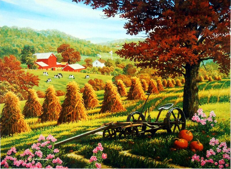 Farm Landscape with Hay Bales