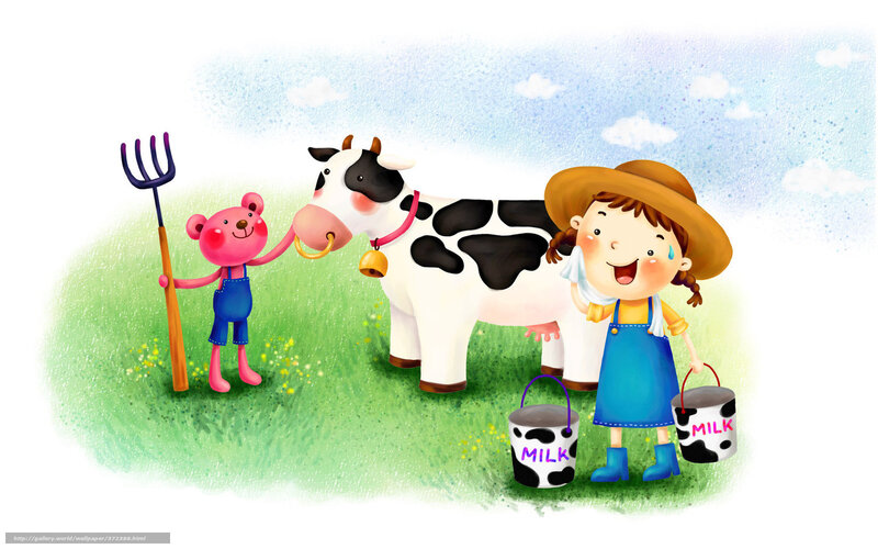Farm life with cow and friends