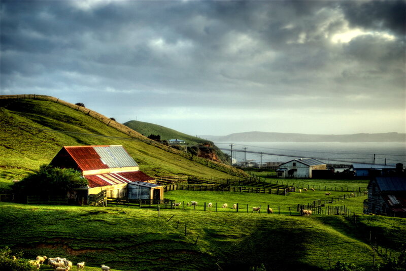 Farm on a green hillside