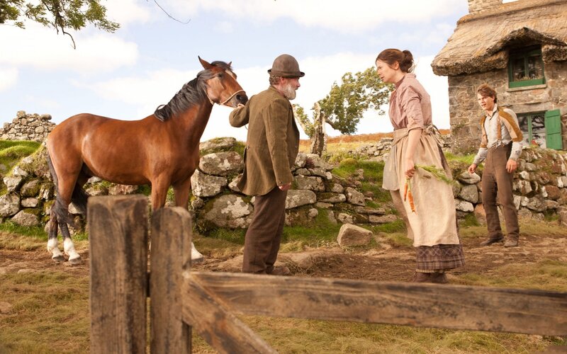 Farm scene with horse and people