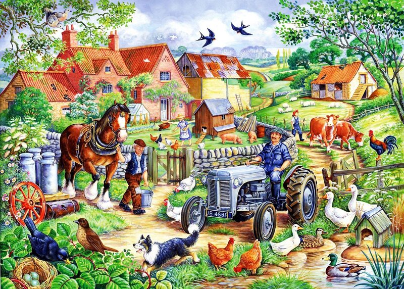 Farm Scene with People and Animals