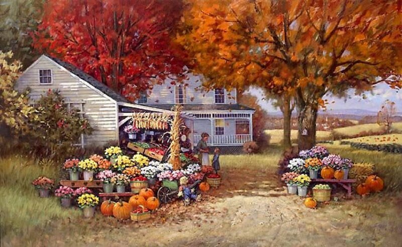 Farm Stand in Autumn — Orange, Peaceful