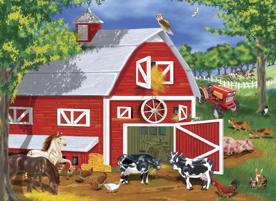Farm with animals and barn