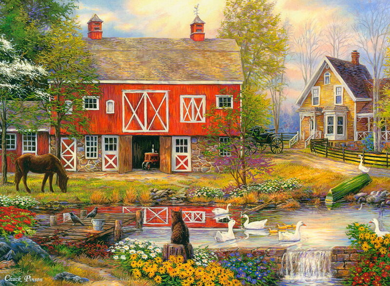 Farm with Barn and Pond