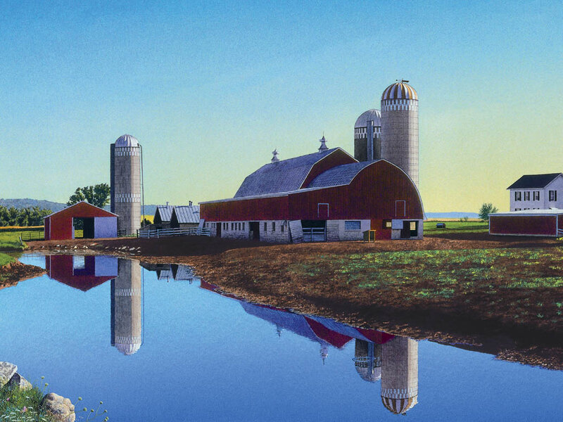 Farm with Barn and Silos — Blue, Serene