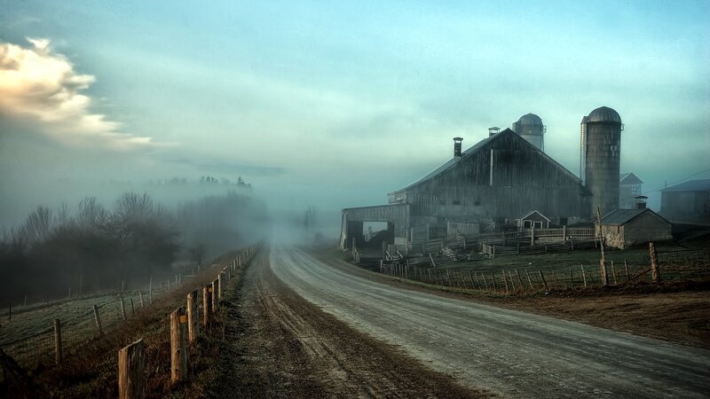 Farm with Barn and Silos — Blue
