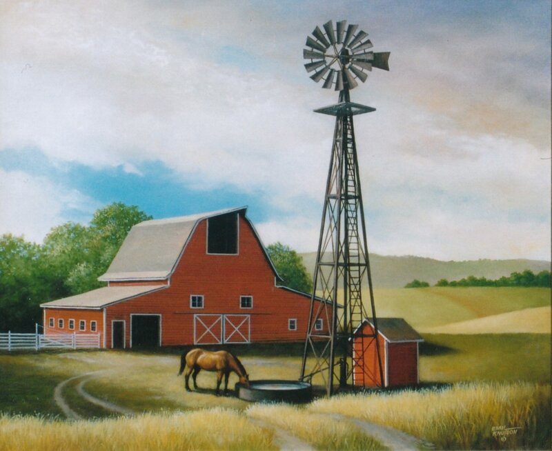 Farm with barn and windmill