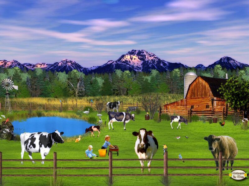 Farm with Cows and Children