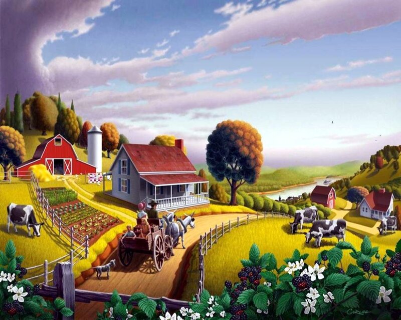 Farm with Cows and House