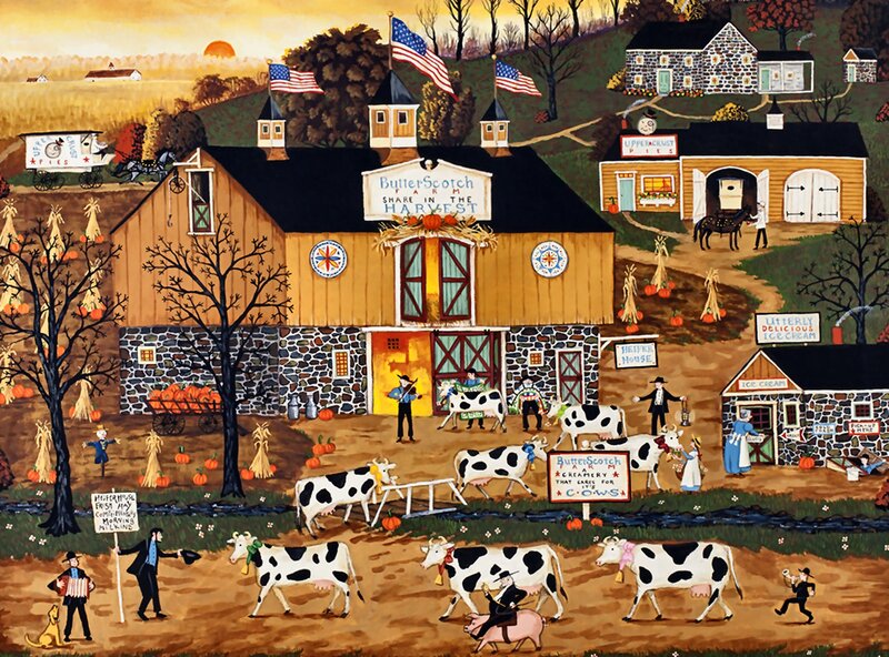Farm with Cows and People