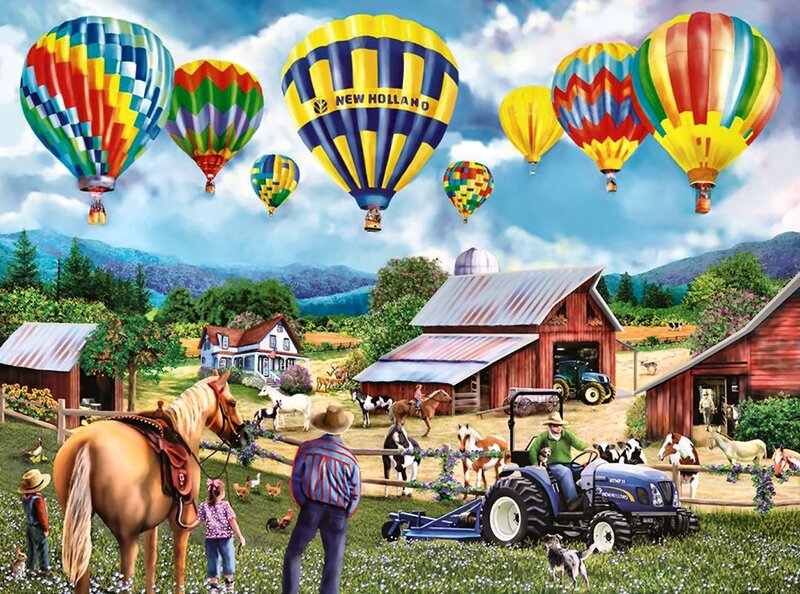 Farm with Hot Air Balloons