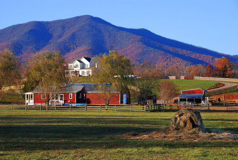 Farm with Red Barn — Green, Serene, Autumn