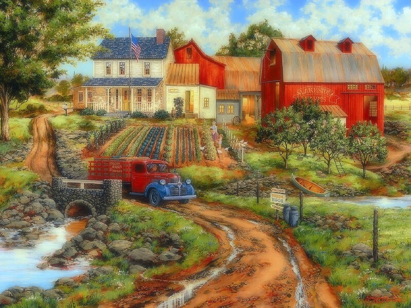 Farm with Red Barn — Peaceful, Afternoon