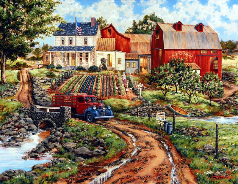 Farm with Red Barn — Peaceful