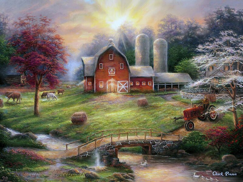 Farm with Red Barn — Serene
