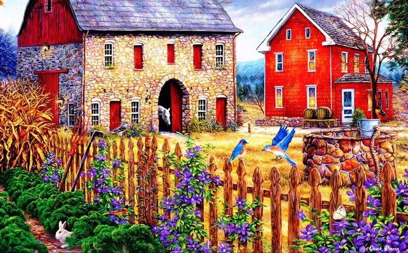 Farm with Red Buildings