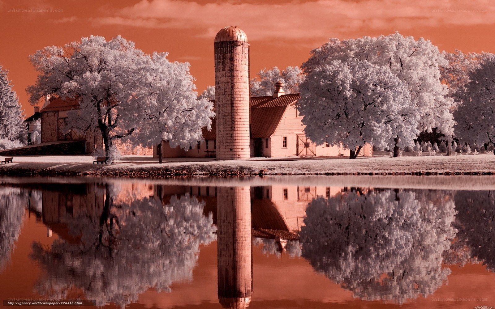 Farm with silo and pond