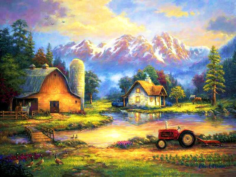 Farm with Tractor — Green