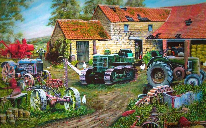 Farm with Tractors — Green
